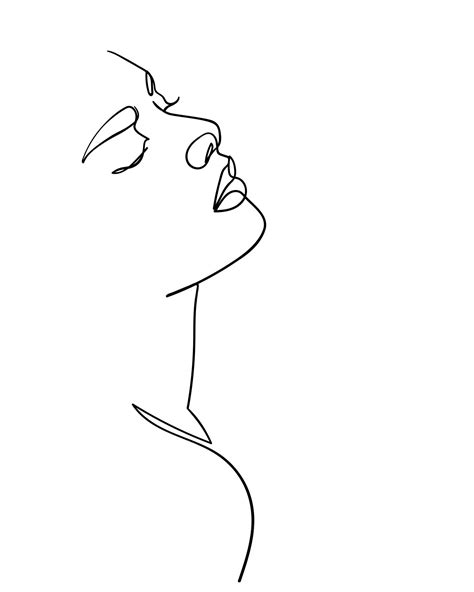 Cara De Dibujo De Una Línea Retrato De Mujer Abstracto Arte Minimalista