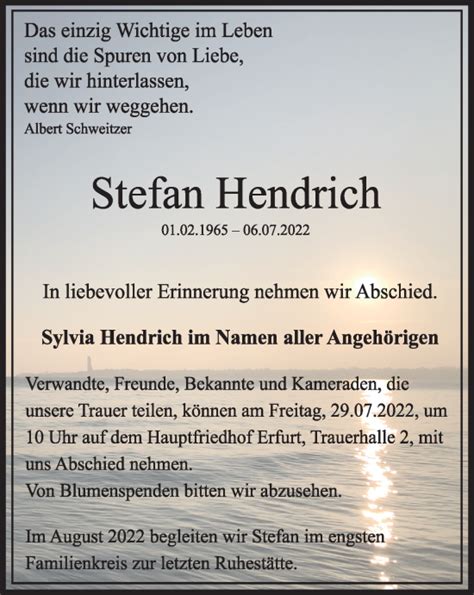 Traueranzeigen Von Stefan Hendrich Trauer In Thueringen De