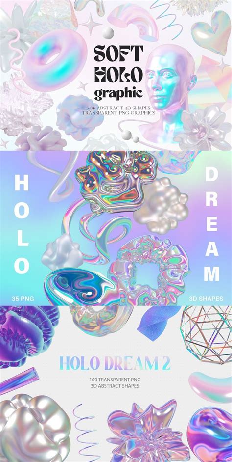 Soft Holo Iridescence 3D Shapes Graphic Design Cards Graphic Shapes