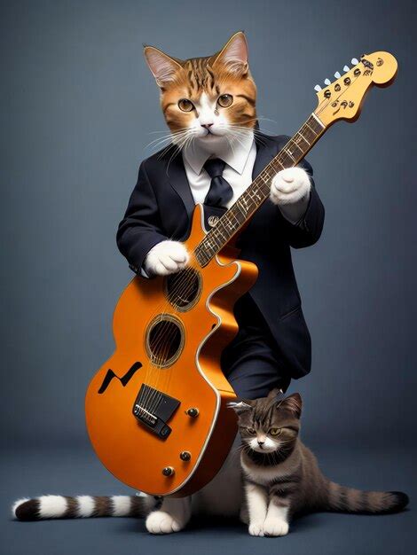 Un Gato Con Traje Y Corbata Toca La Guitarra Foto Premium