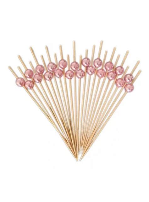 Palitos De Bambu Para Petiscos Bolinha Rosa 12cm