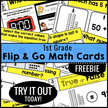 Math Task Cards 1st Grade FREE By Mr Elementary Math TPT