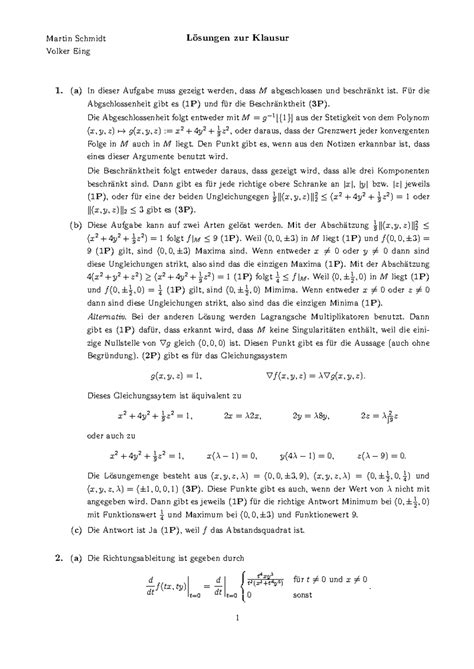 Ana II 2020 klausur 2 loesung Martin Schmidt Volker Eing Lösungen zur