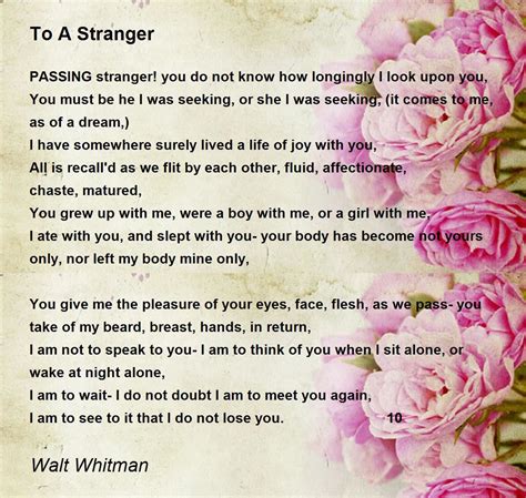 To A Stranger Poem By Walt Whitman Poem Hunter