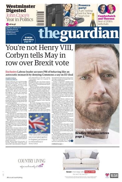 The Guardian Uk Front Page For 29 December 2016 Paperboy Online