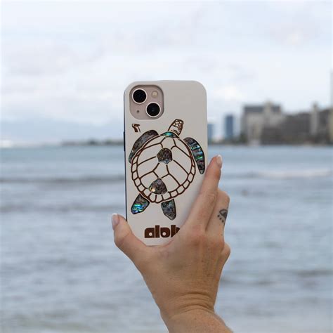 Wood Honu Aloha Iphone Case With Abalone Shells Moanas Hawaii