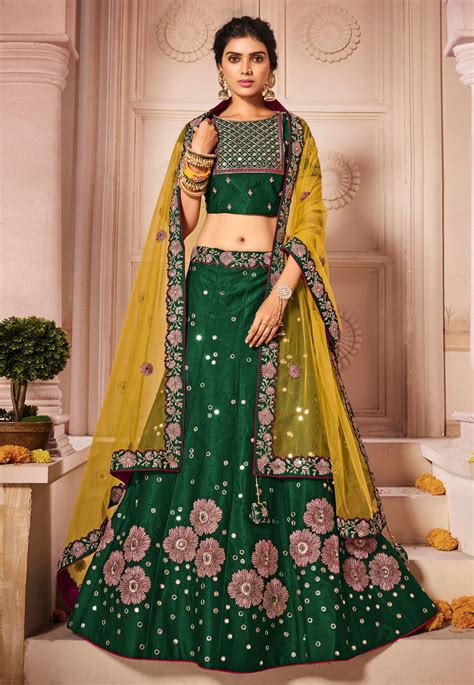 Green Silk Mirror Work Lehenga Choli