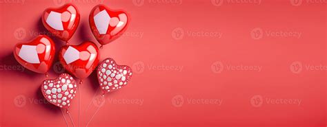 Happy Valentines Day Banner Background With Shiny Red 3d Heart Shape