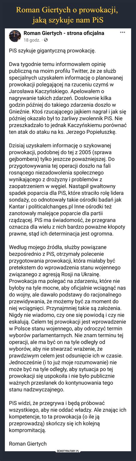 Roman Giertych O Prowokacji Jak Szykuje Nam Pis Demotywatory Pl