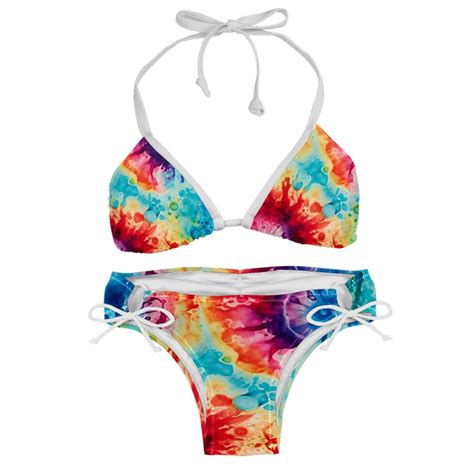 Tie Dye Swim Wear Bikini Set With Detachable Sponge Adjustable