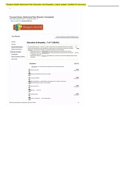 Shadow Health Abdominal Pain Education and Empathy Latest update