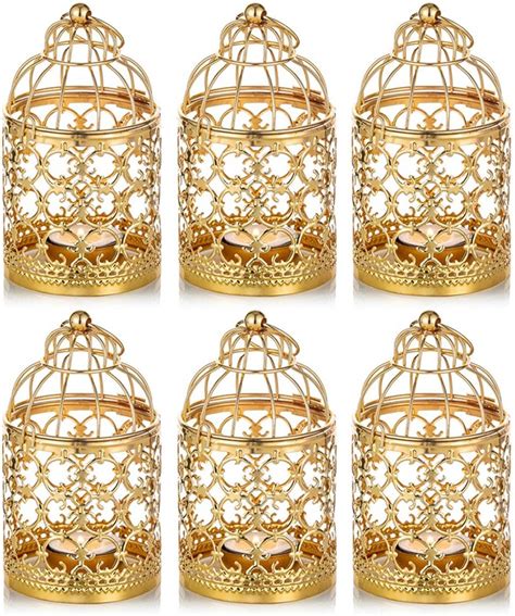 Nuptio Pcs Small Metal Tealight Hanging Birdcage Lantern Gold