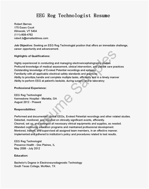 Resume Samples: EEG Reg Technologist Resume Sample