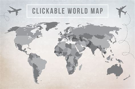 Clickable Vector World Map By Lucion Creative Thehungryjpeg