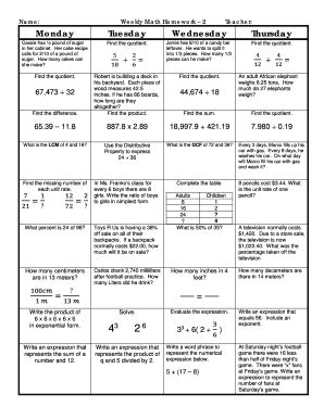 Weekly Math Review Q Answer Key Th Grade Fill Online Printable