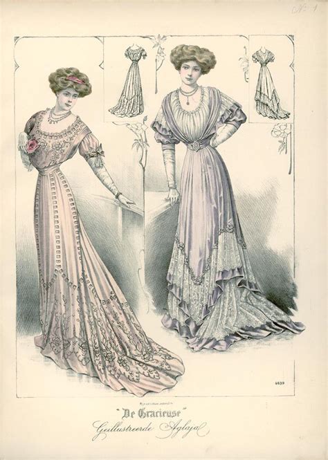 De Gracieuse Soirée toiletten January 1908 Edwardian clothing