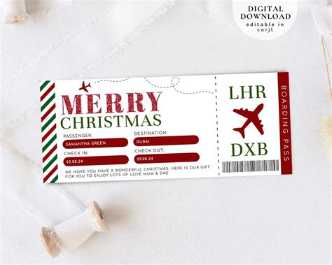 Christmas Gift Voucher Glitter Plane Ticket Voucher Weekend - Etsy