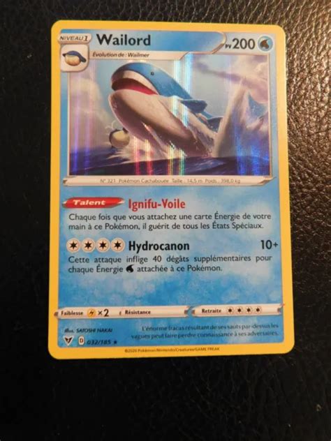 CARTE POKÉMON HOLO Wailord 032 185 EB04 Epée Bouclier Voltage