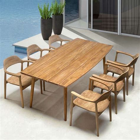 7 Pc Mid Century Modern Outdoor Teak Dining Set - Lara - Teak Patio ...