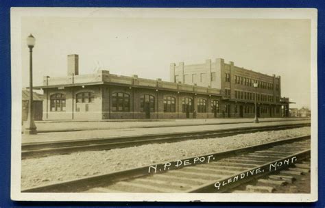 Northern Pacific Railroad Depot Glendive Montana Mt Real Photo Postcard