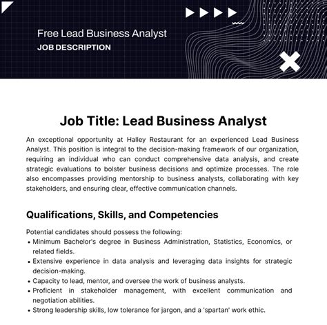 Free Lead Business Analyst Job Description Template Edit Online