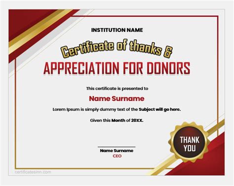 Certificate of Thanks and Appreciation for Donors | Editable