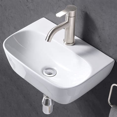 Friho Small Bathroom Sink, Wall Mount Sink, White Wall Mounted Bathroom ...