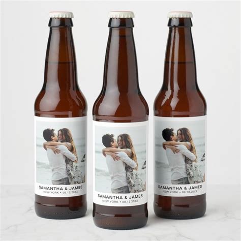 Minimalist Modern Photo Wedding Custom Beer Bottle Label Zazzle Custom Beer Bottle Beer