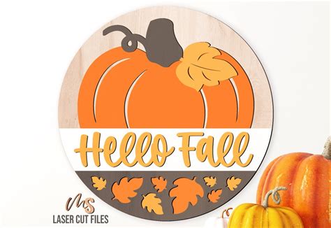 Hello Fall Door Hanger Svg Pumpkin Svg Fall Door Sign Etsy