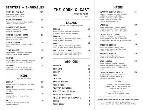 food menu | The Cork & Cast