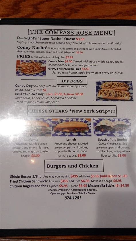 Menu At The Compass Rose Harbor Bar Frackville