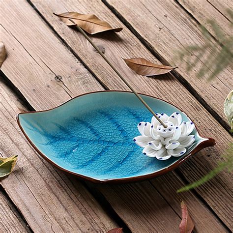 Creative Leaf Lotus Incense Burner Censer Ceramic Incense Stick Holder