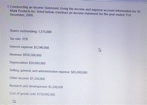 Solved 1 Constructing An Income Statement Using The Income