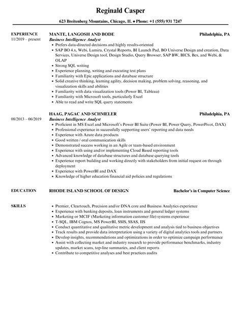 Business Intelligence Analyst Resume Samples Velvet Jobs