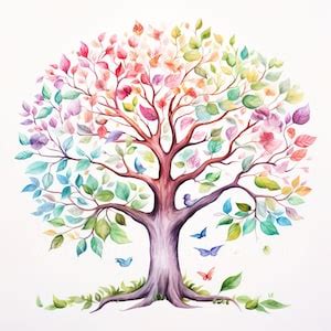 Colorful Mystical Old Tree Clipart Intricate Tree Design In Watercolor