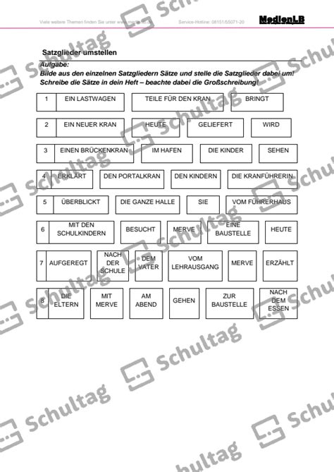 Satzglieder Umstellen Schultag