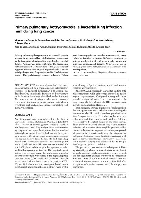 (PDF) Primary pulmonary botryomycosis: A bacterial lung infection mimicking lung cancer