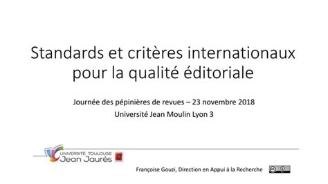 Standards et critères internationaux pour la qualité éditoriale PPT