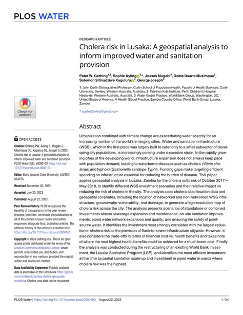 Pdf Cholera Risk In Lusaka A Geospatial Analysis To Inform Improved