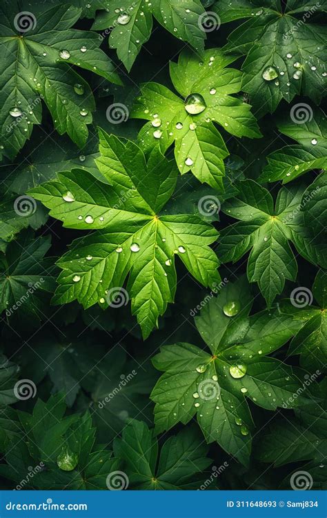 High Definition Green Leaves With Water Droplets Background Stock