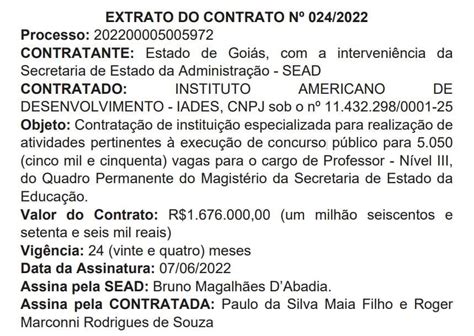 Concurso Seduc Go Extrato De Contrato Publicado Edital Iminente