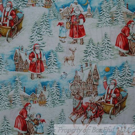 Boneful Fabric Fq Cotton Quilt Vtg White Snowflake Xmas Town Scenic