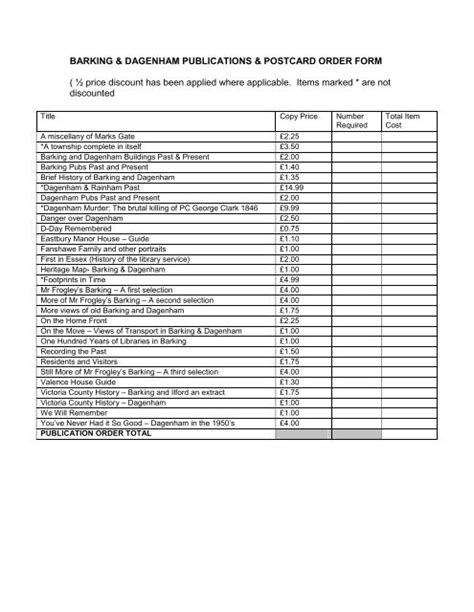 Order Form London Borough Of Barking And Dagenham