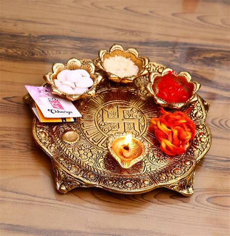 Buy Chhariya Crafts Pooja Thali With Diya Gold Plated For Home And