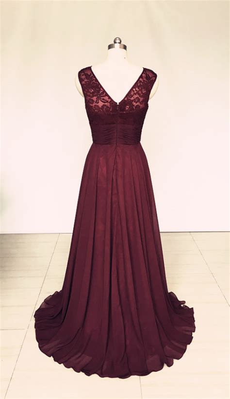 Maroon Chiffon Lace Bridesmaid Dress Formal Occasion Party Dress