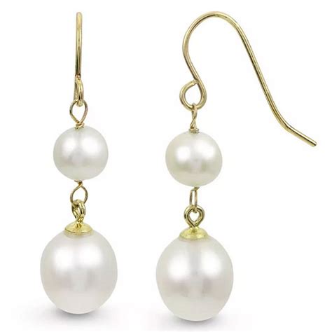 K Yellow Gold Round And Drop Freshwater Cultured Pearl Dangle