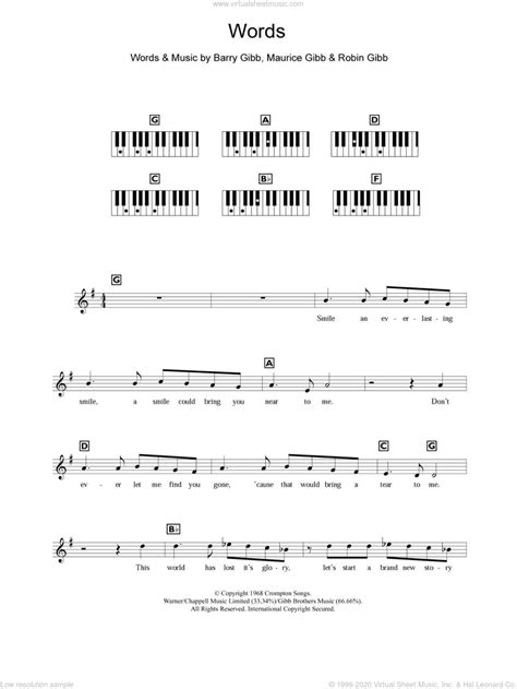 Words Sheet Music For Piano Solo Chords Lyrics Melody Pdf