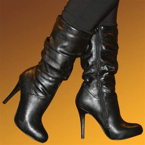 Razi Slouch Mid Calf High Heeled Boots By Paprika In Black With Images