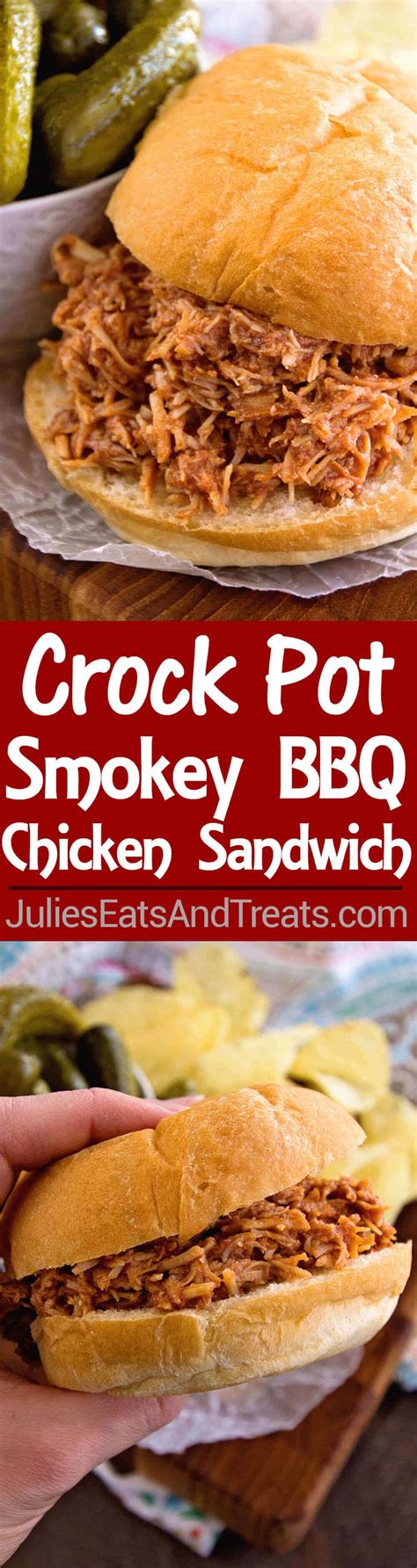 Crock Pot Smokey Bbq Shredded Chicken Sandwich Recipe Julie S Eats And Treats