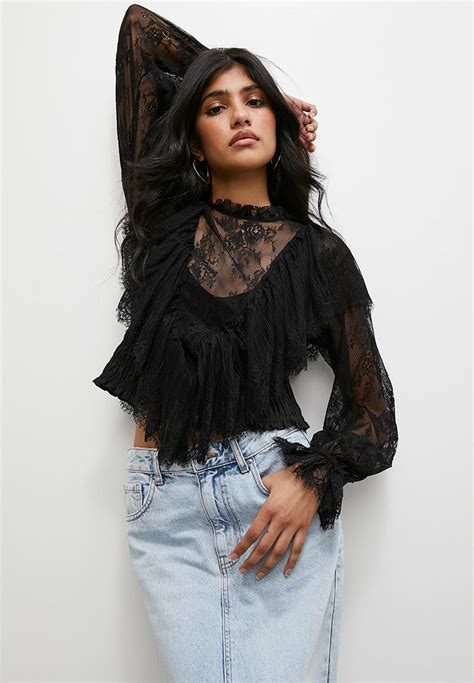 Sheer Ruffle Blouse Black Superbalist Blouses Superbalist